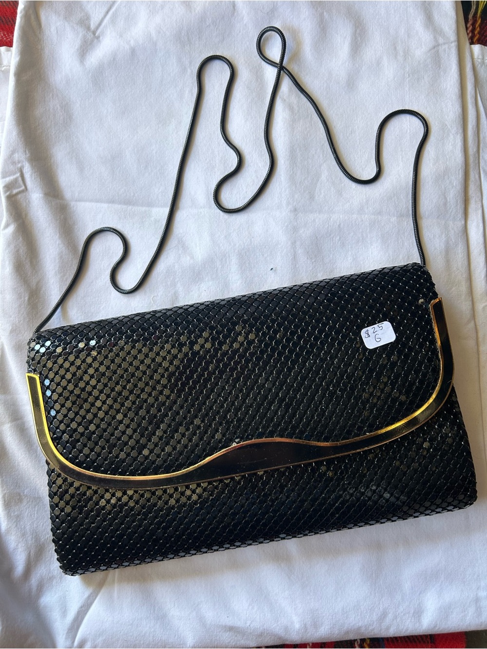 Elegant Black Sequin Crossbody Clutch with Gold Trim